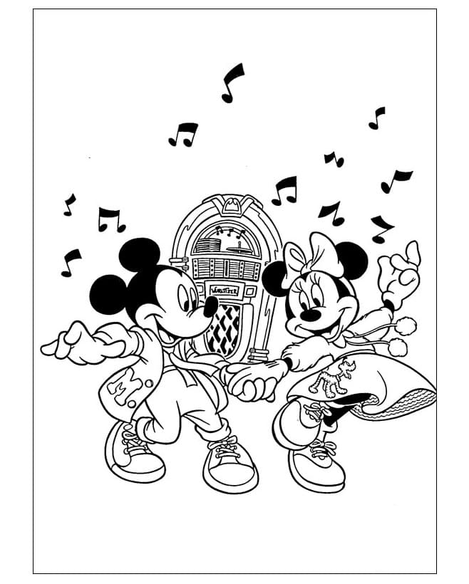 Mickey and Minnie Mouse With Music coloring page