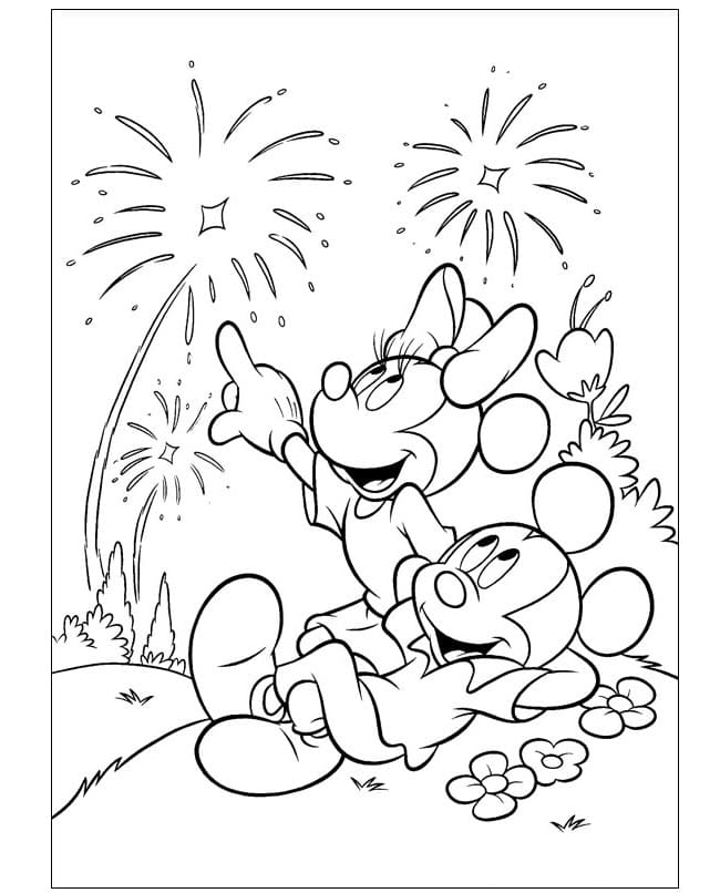 Mickey and Minnie Watch the Fireworks coloring page