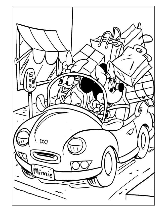 Minnie and Daisy Go Shopping coloring page