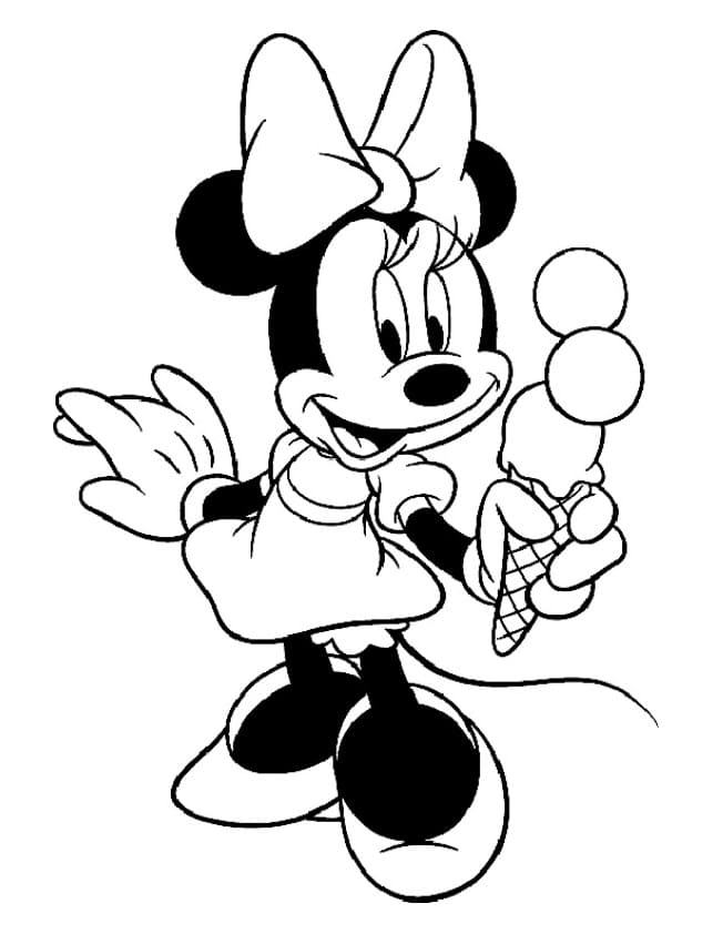 Minnie is Holding a Yummy Ice Cream in Her Hand coloring page