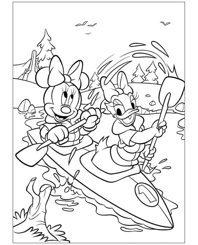 Minnie Mouse and Daisy Duck Sail on a Boat coloring page