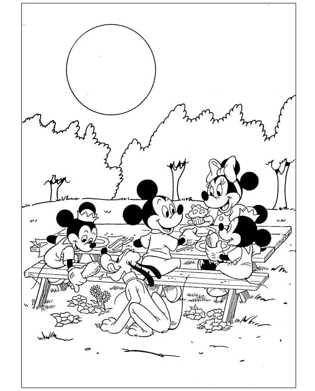 Minnie Mouse Family At Picnic coloring page