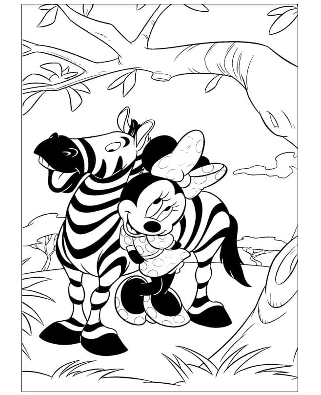 Minnie With a Zebra coloring page