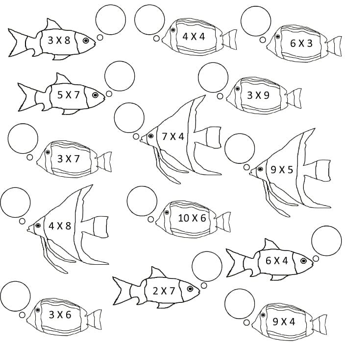 Multiplication with Fishes coloring page