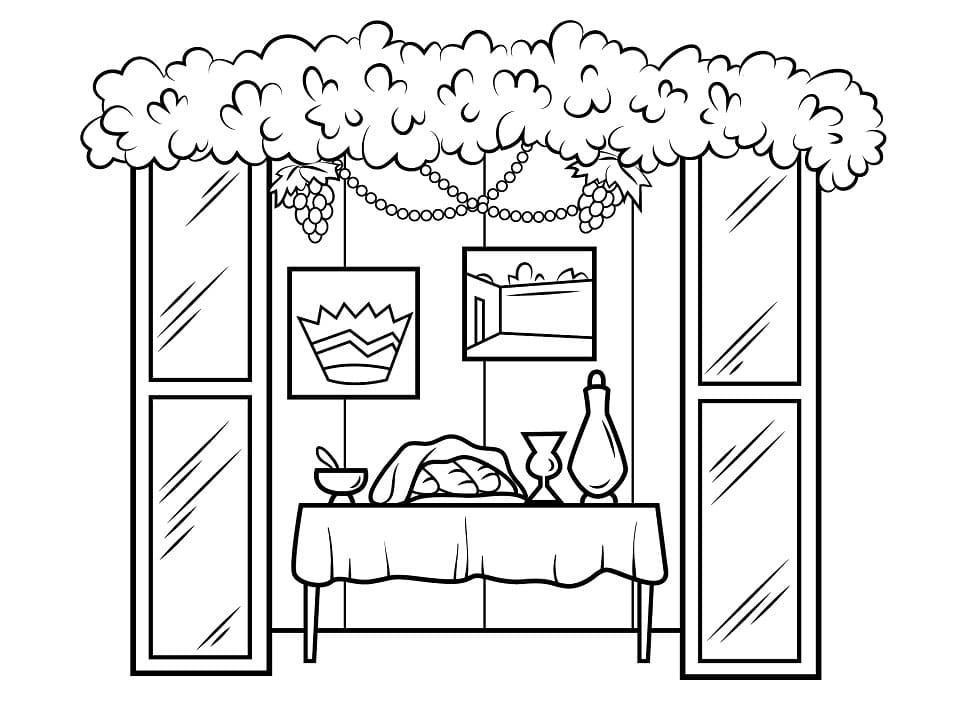 Sukkah for Sukkot coloring page