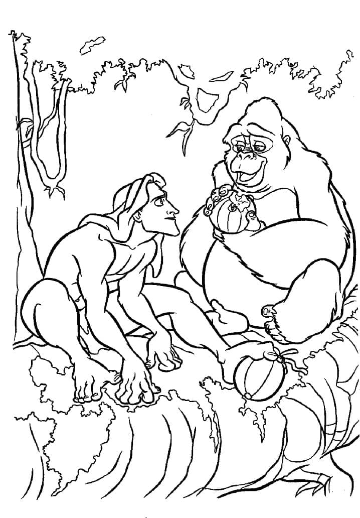 Tarzan and Kala coloring page