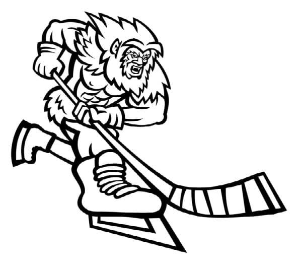 Yeti Plays Ice Hockey coloring page