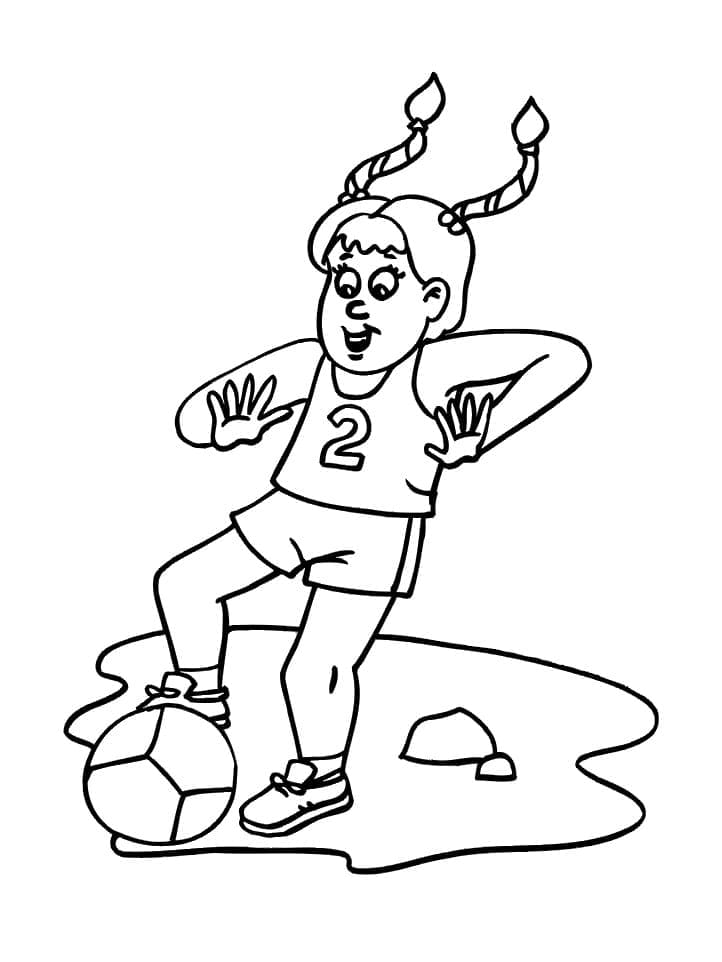 A Girl Plays Soccer coloring page