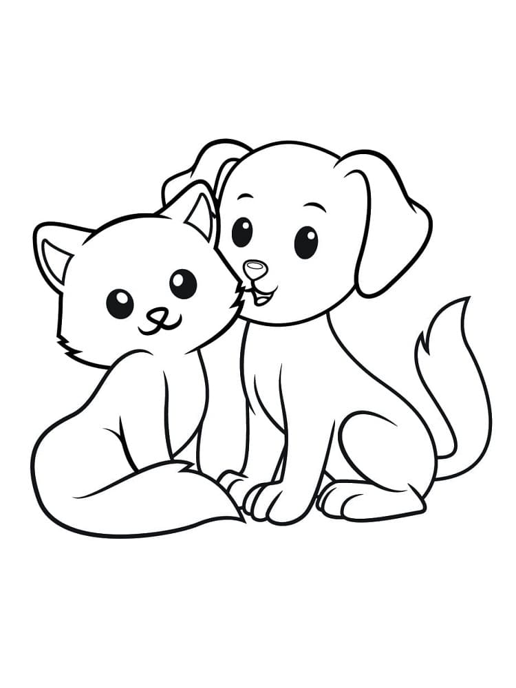 Adorable Cat and Dog coloring page