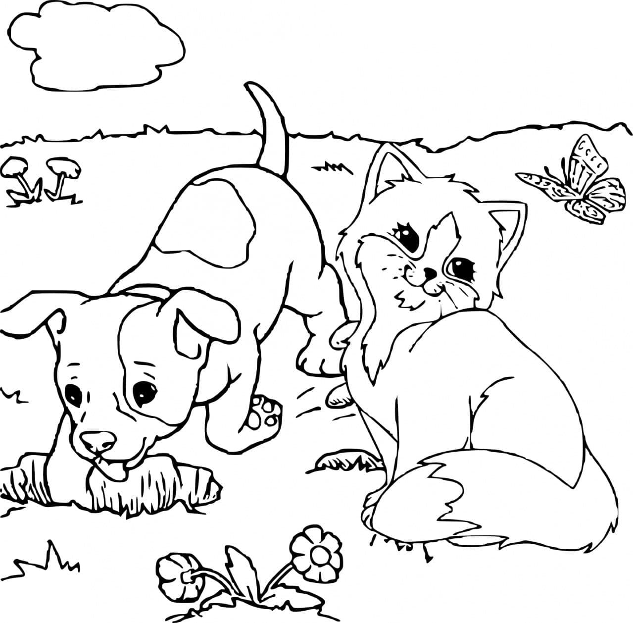 Adorable Dog and Cat coloring page