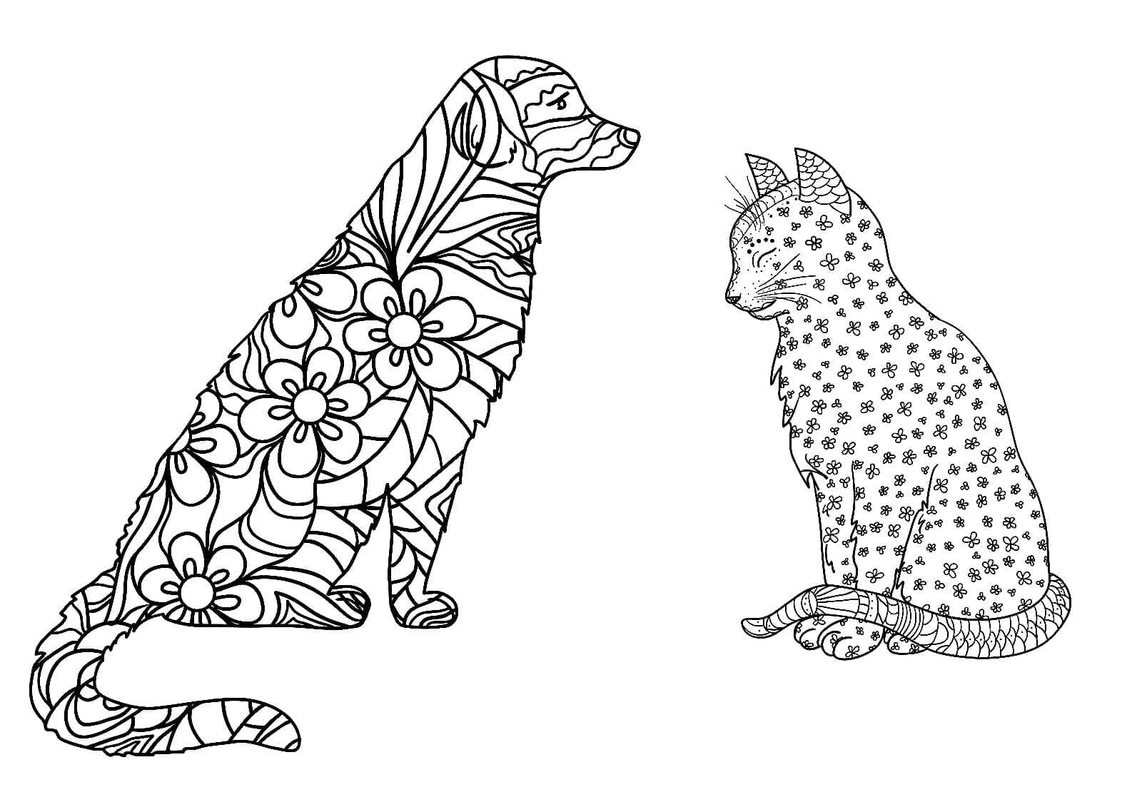 Antistress Dog and Cat coloring page