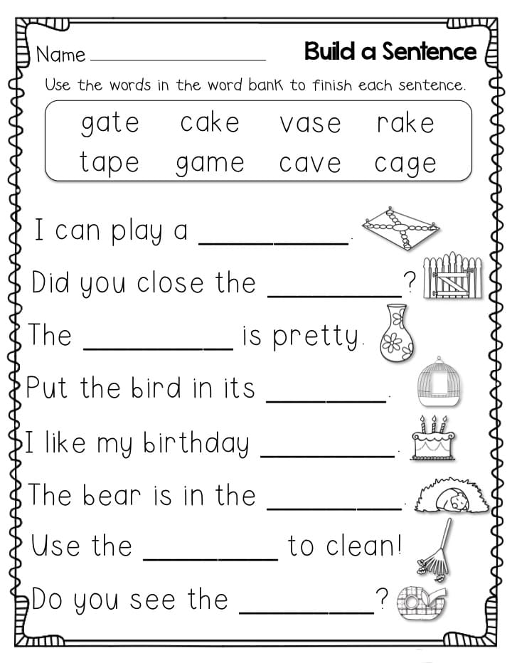 Build A Sentence for First Grade