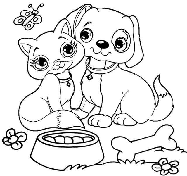 Cat and Dog Are Cute coloring page