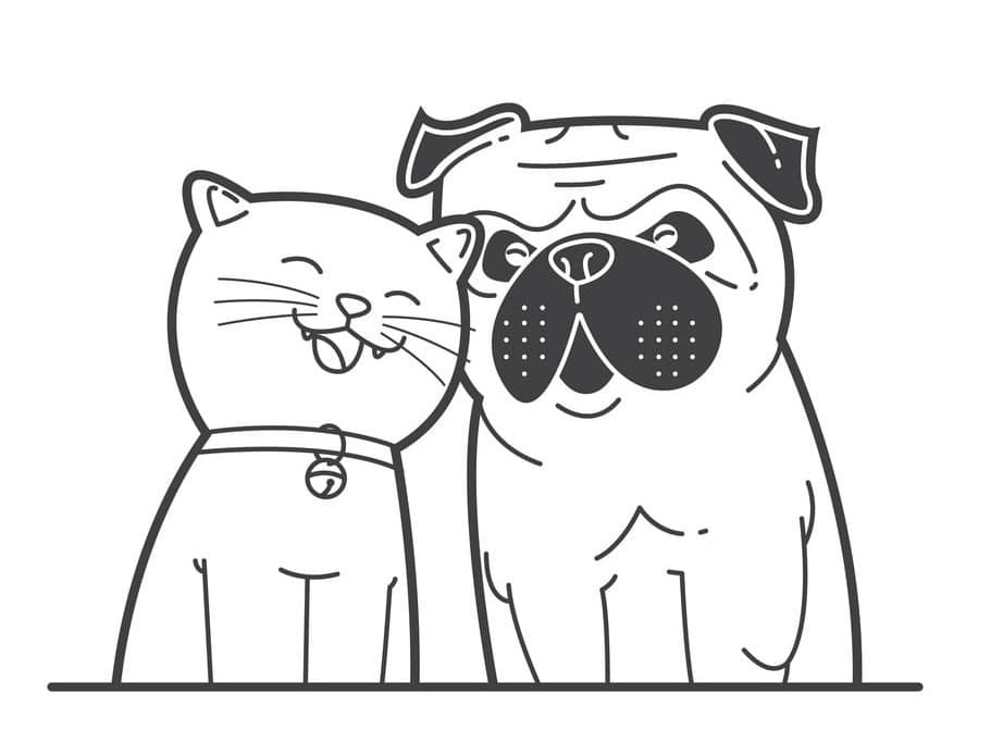 Cute Cat and Dog coloring page