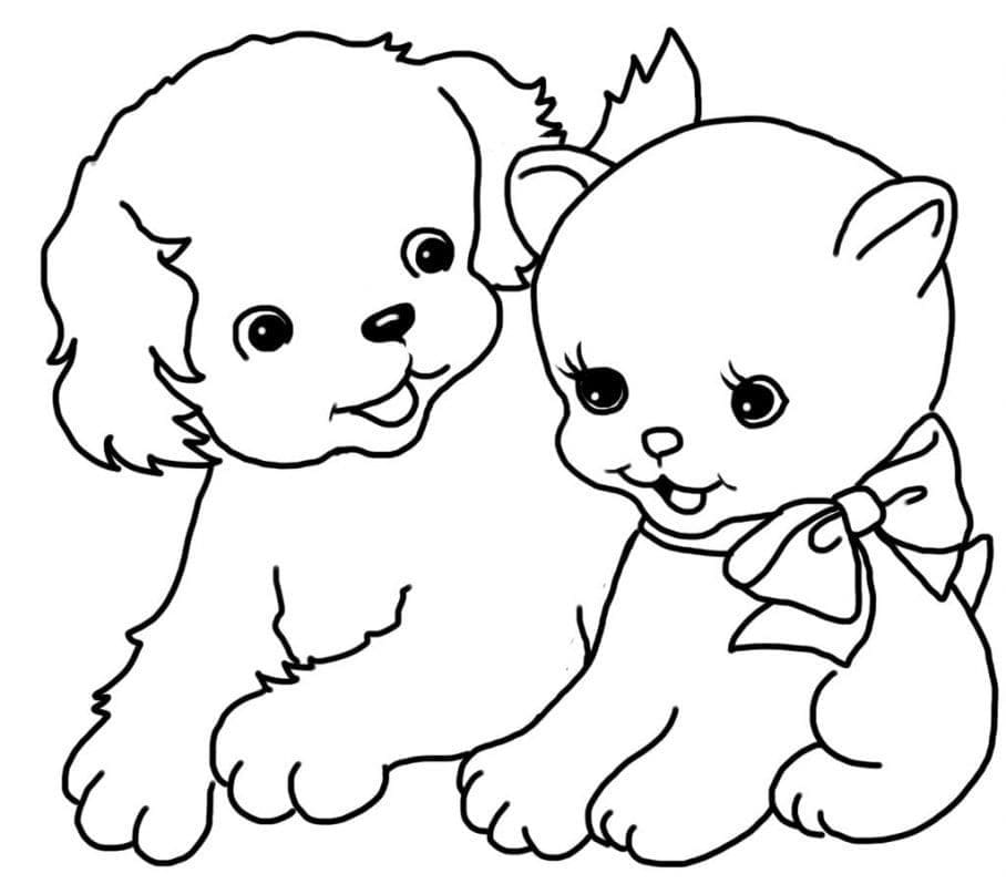 Cute Dog and Cat coloring page