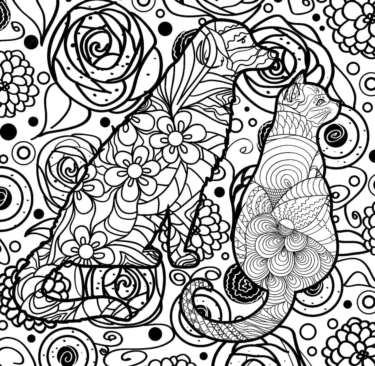 Dog and Cat Antistress coloring page