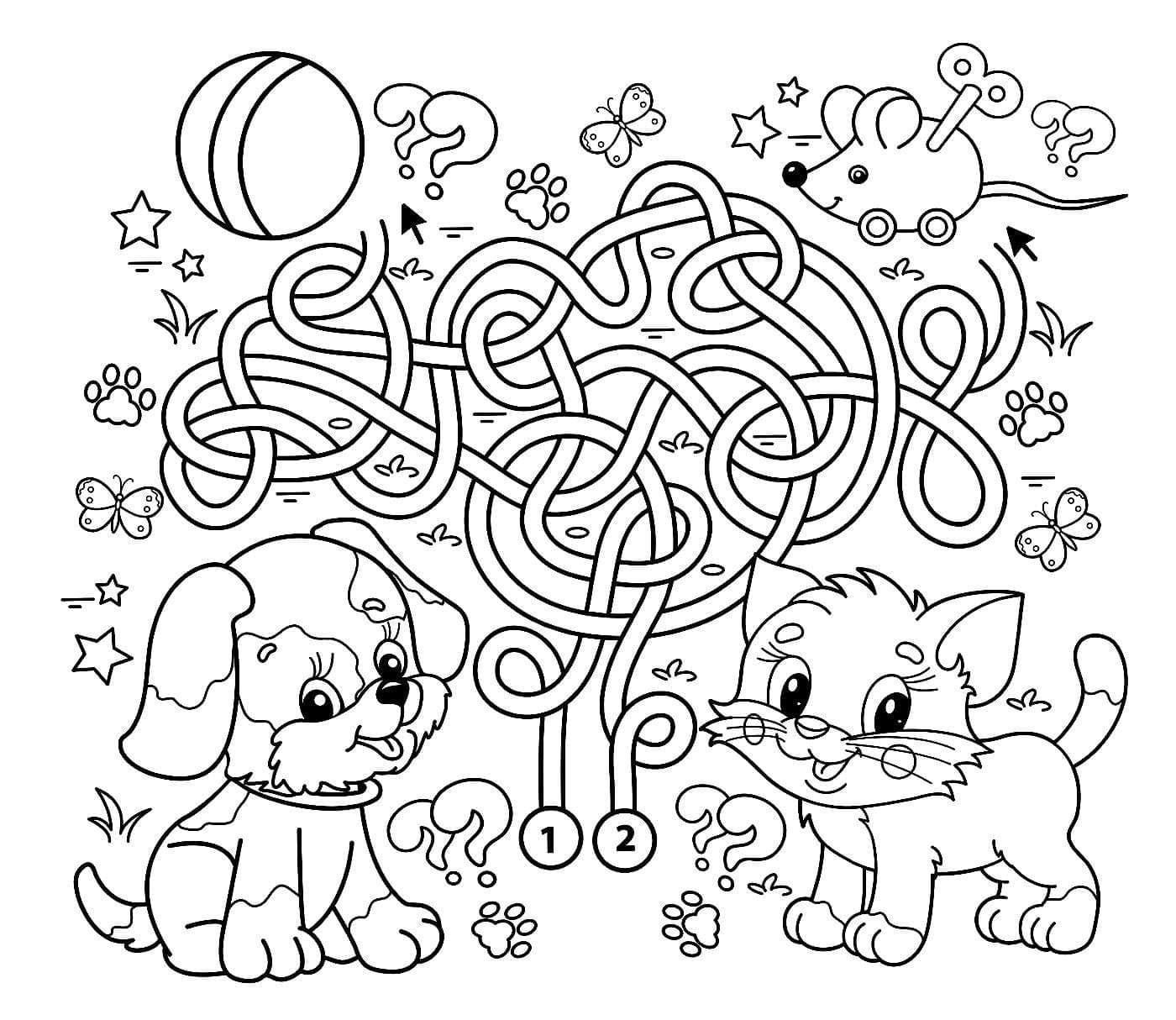 Dog and Cat Game coloring page - Download, Print or Color Online for Free