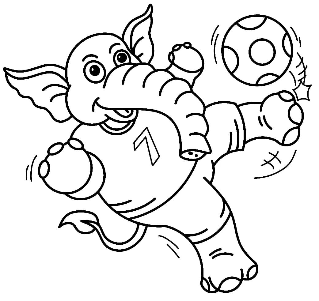 Elephant Plays Soccer coloring page