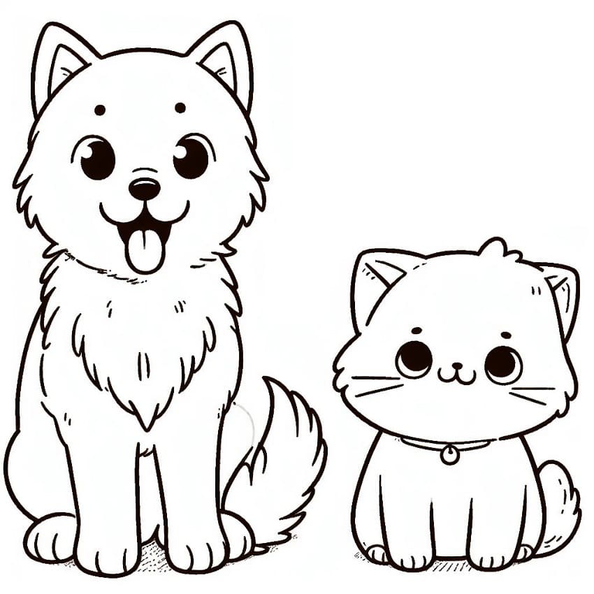 Free Printable Dog and Cat coloring page