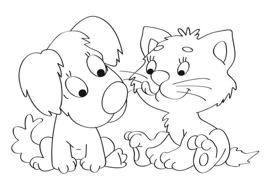 Fun Dog and Cat coloring page