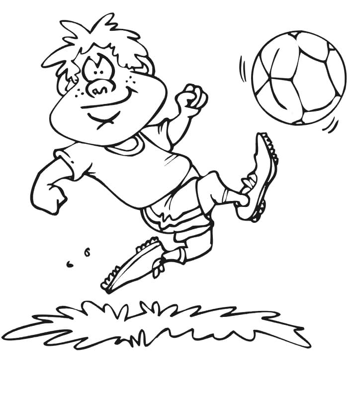 Funny Boy is Playing Soccer coloring page