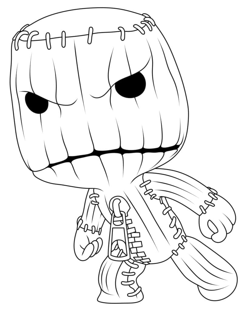 Grumpy Sackboy coloring page