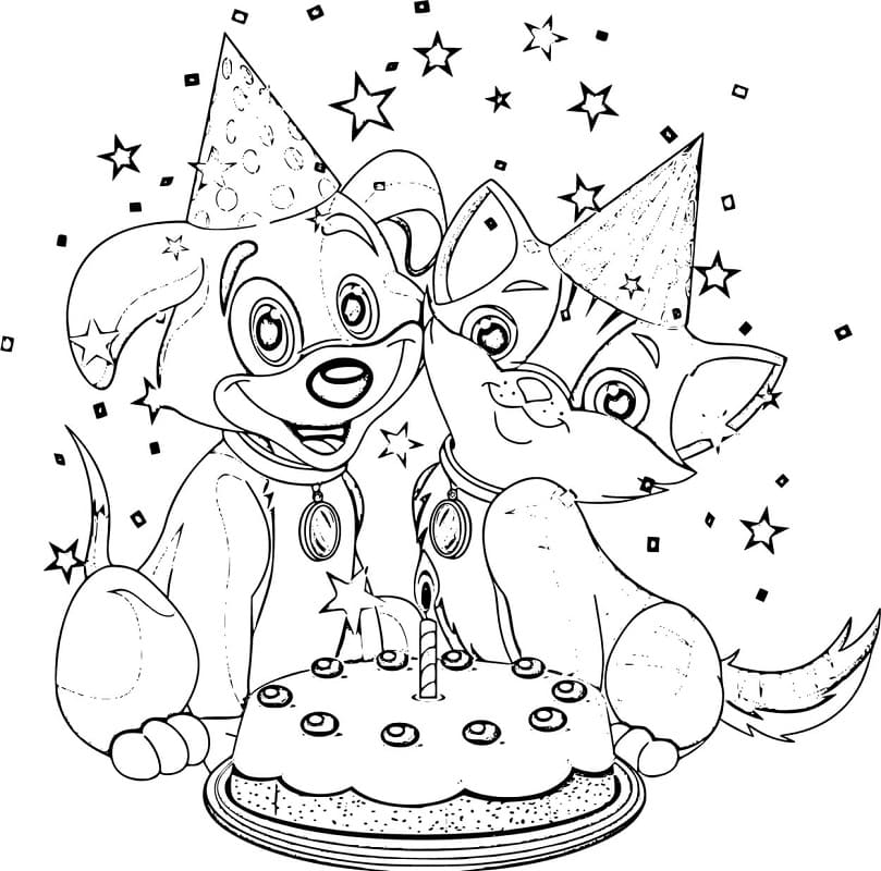 Happy Birthday Dog and Cat coloring page - Download, Print or Color ...