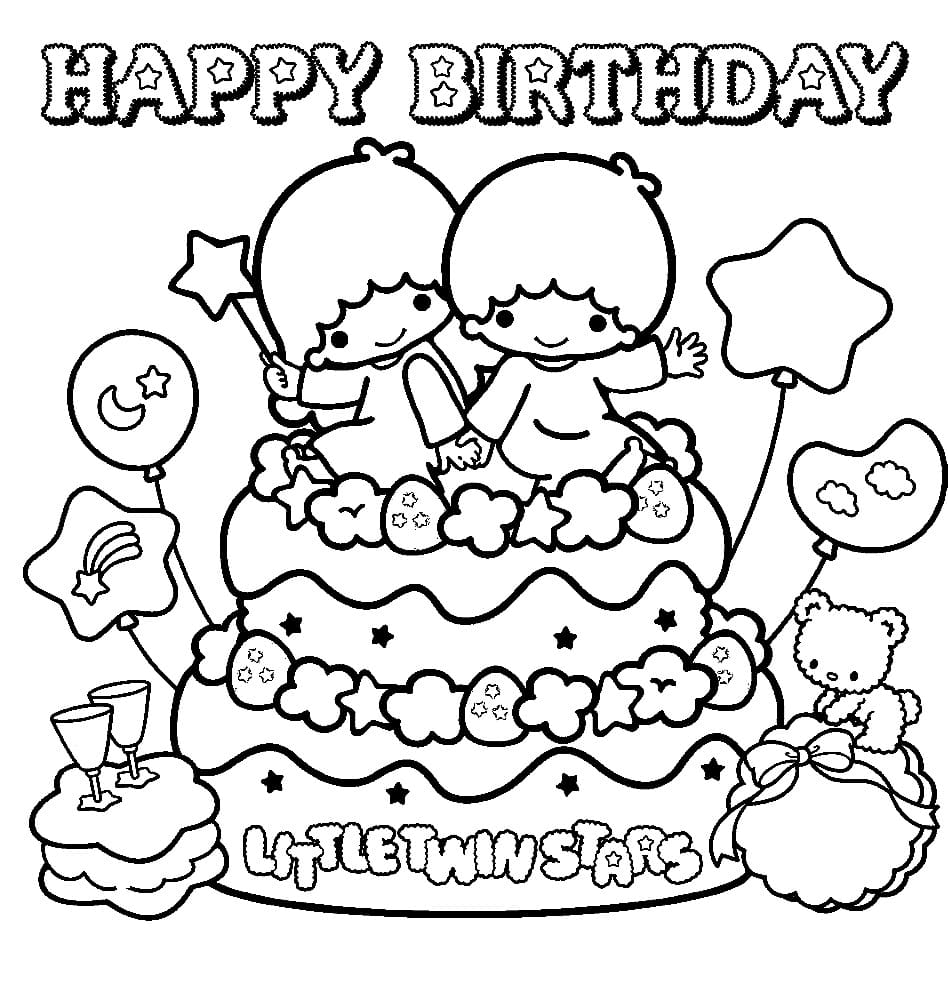 Happy Birthday Little Twin Stars coloring page