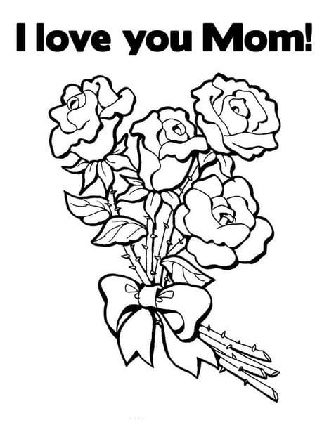 I Love You Mom Flowers coloring page