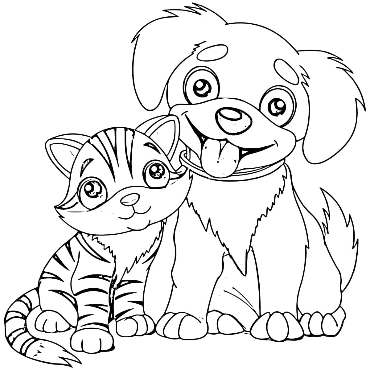 Joyful Cat and Dog coloring page