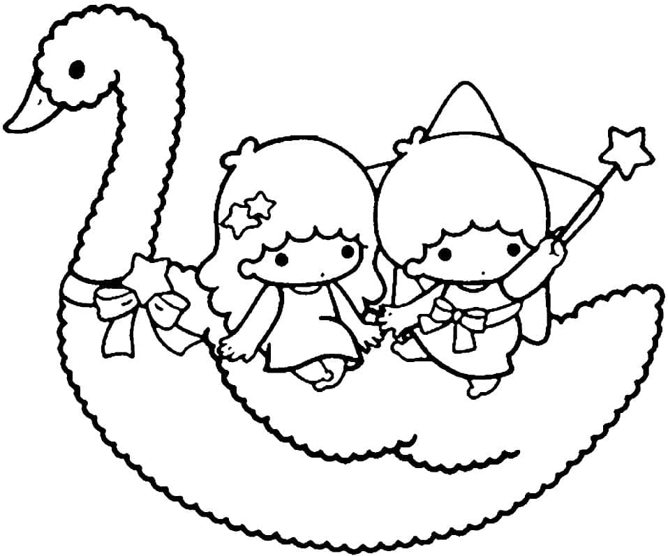 Kawaii Little Twin Stars coloring page