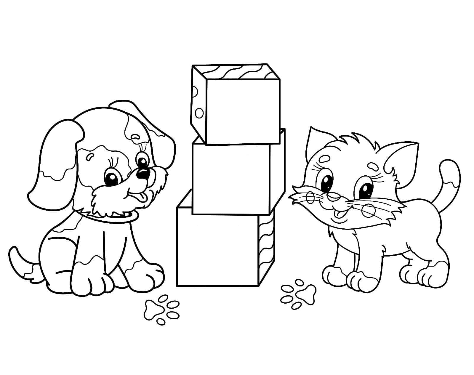 Little Dog and Cat coloring page