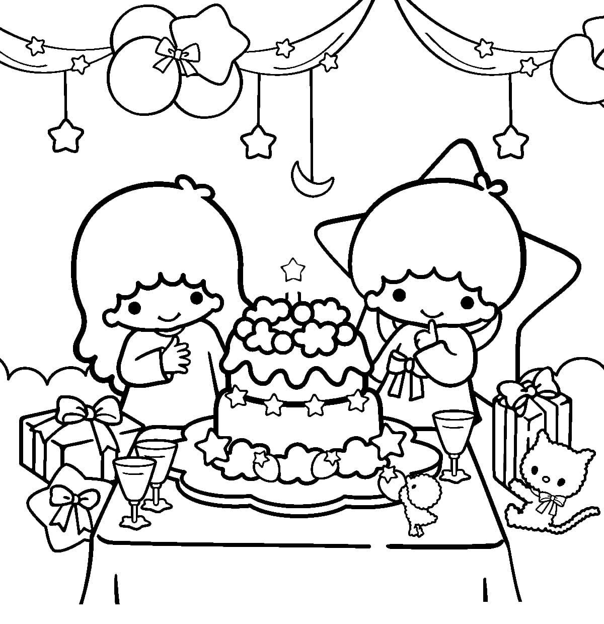 Little Twin Stars Birthday coloring page