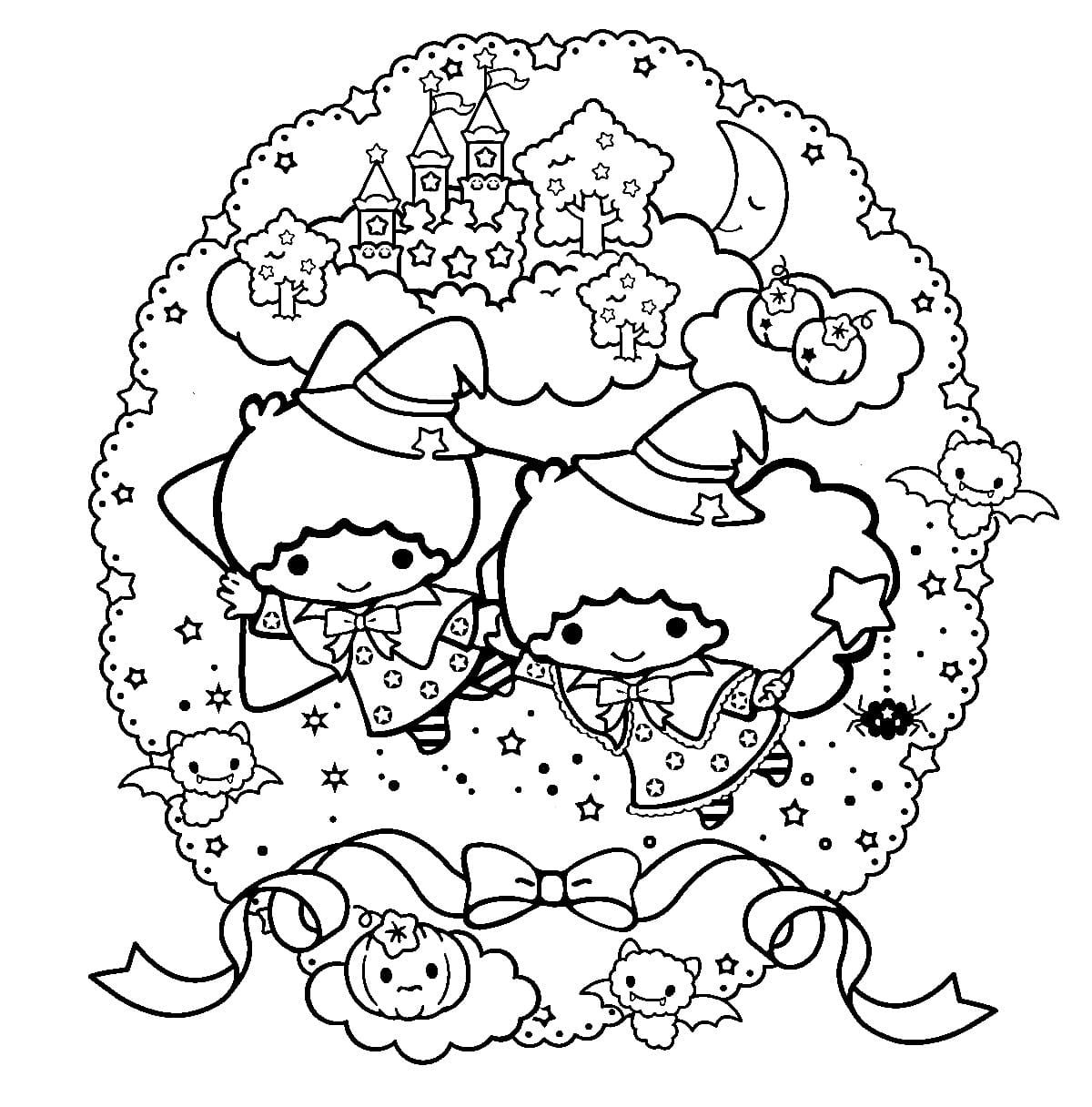 Little Twin Stars Happy Halloween coloring page