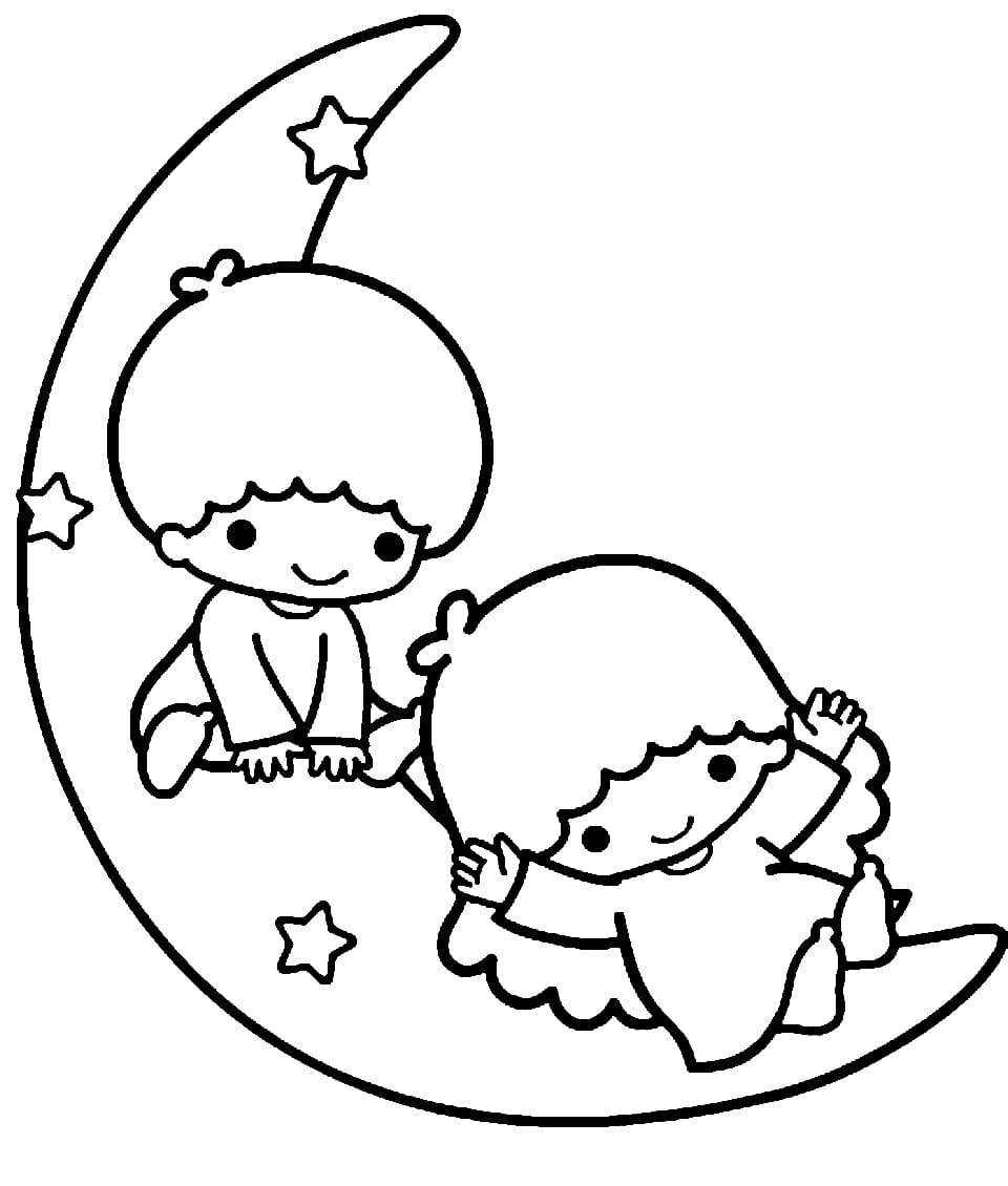 Little Twin Stars on the Moon coloring page