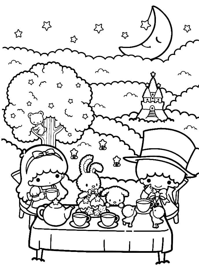 Little Twin Stars Tea Party coloring page