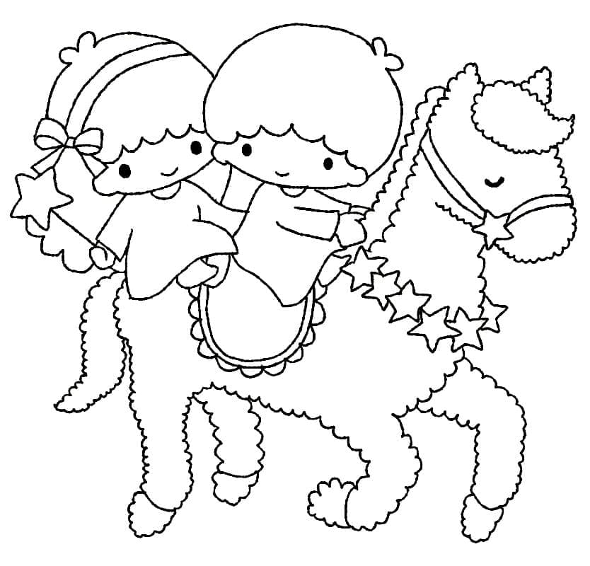 Little Twin Stars with Horse coloring page