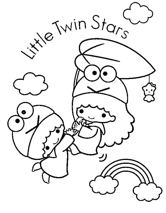 Little Twin Stars with Rainbow coloring page - Download, Print or Color ...