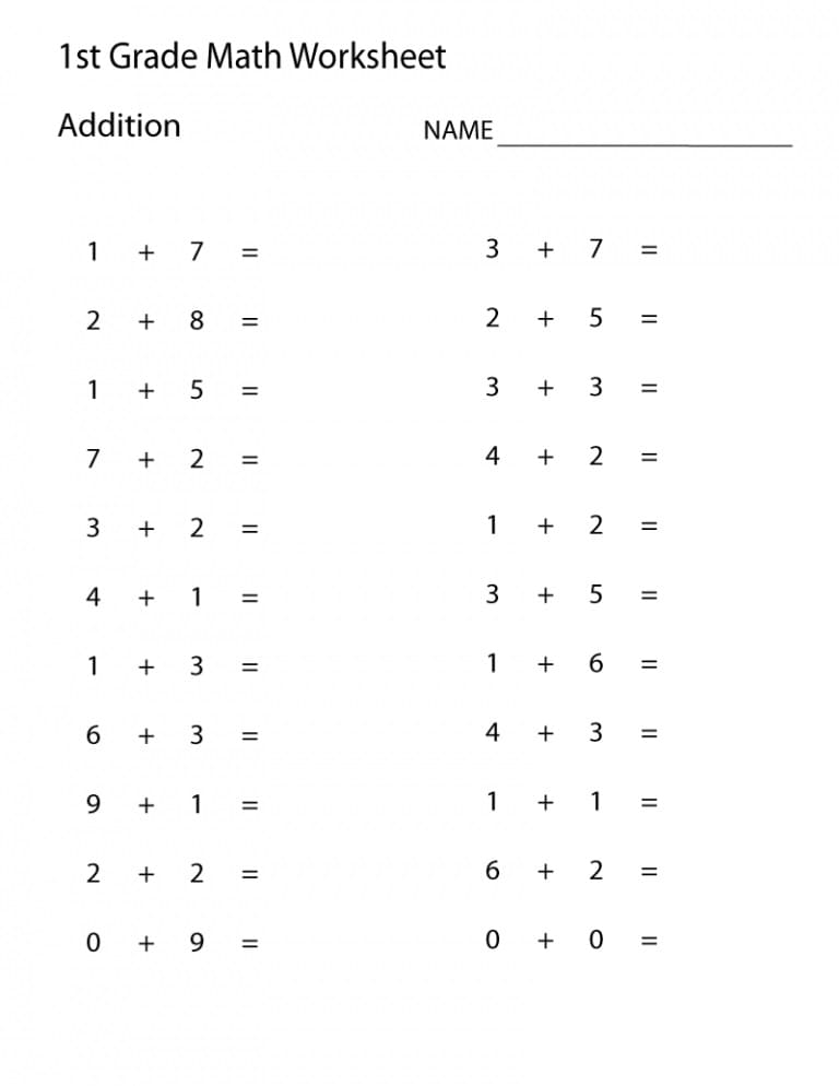 Math Worksheet for First Grade