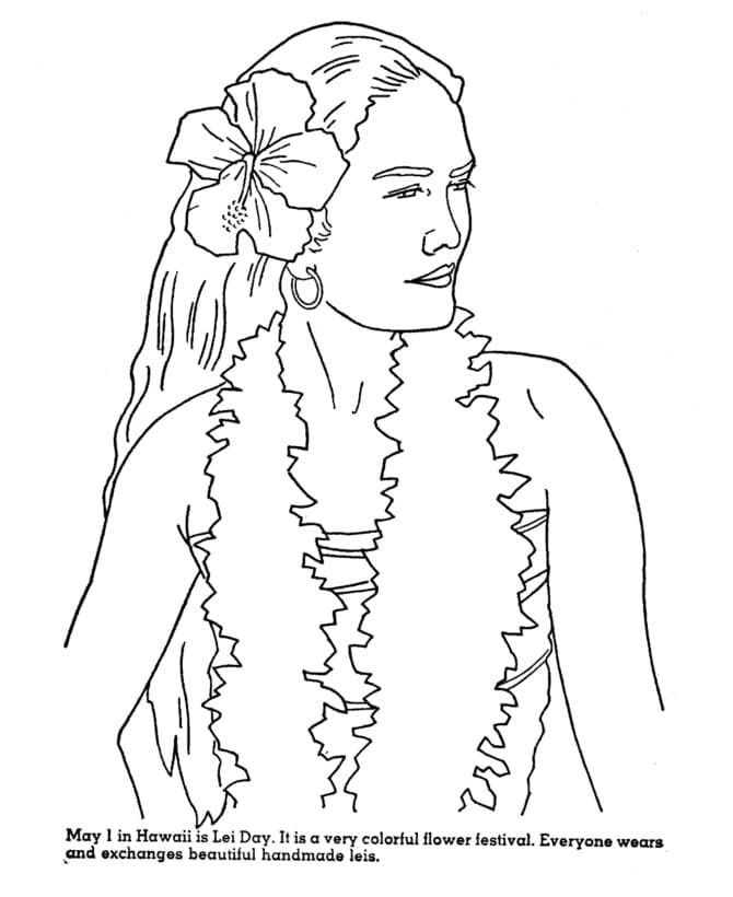 May 1 Hawaiian Lei Day coloring page