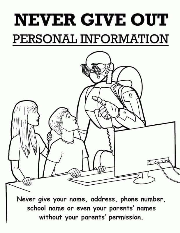 Never Give Out Personal Information – Internet Safety coloring page