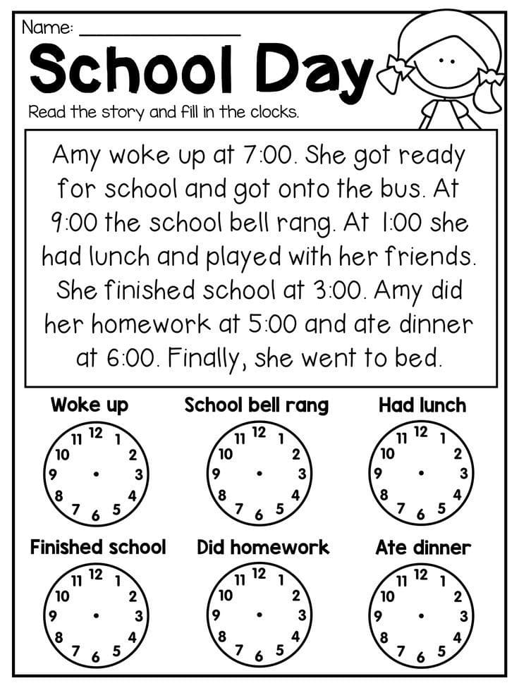 School Day Worksheet for 3rd Grade