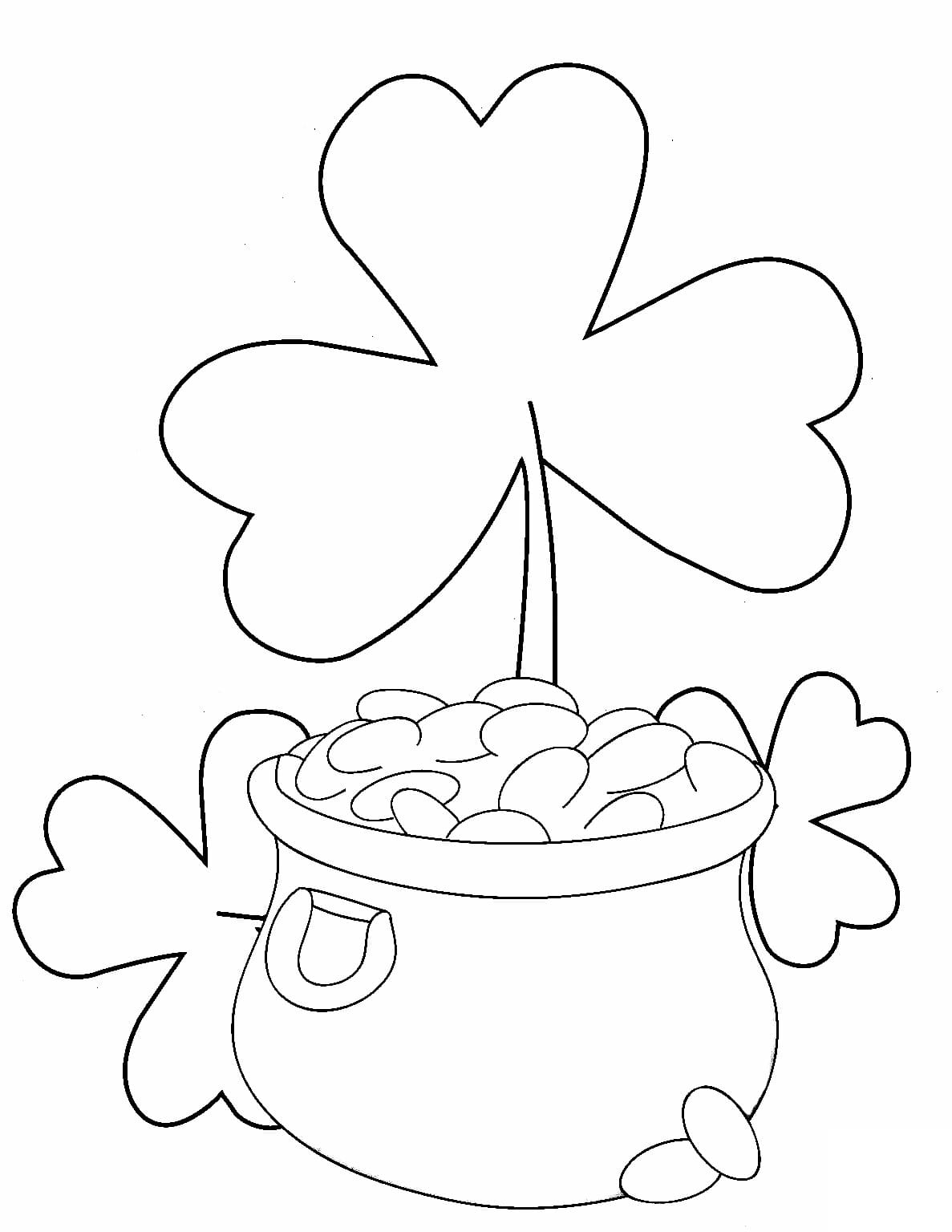 Shamrocks and Pot of Gold Lucky Charms coloring page