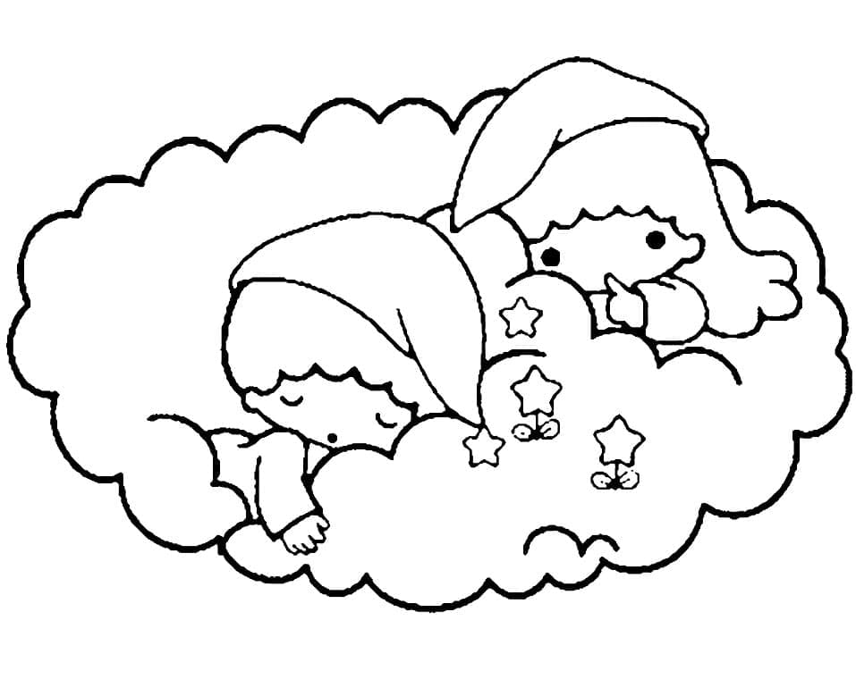 Sleepy Little Twin Stars coloring page