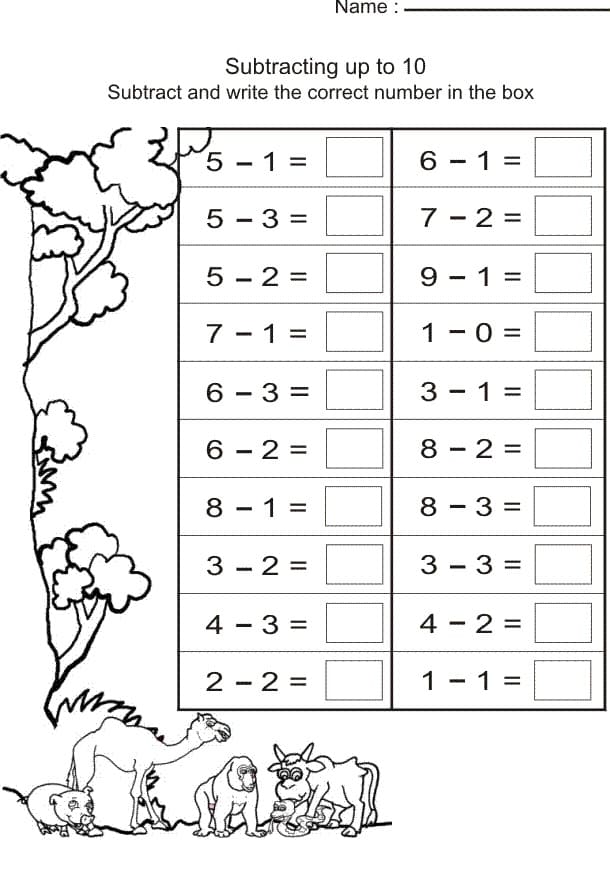 Subtraction Worksheets for First Grade coloring page