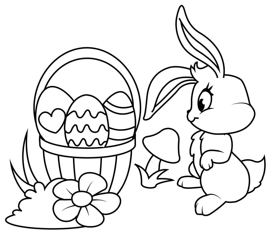 Adorable Bunny And Easter Basket Coloring Page - Download, Print Or 