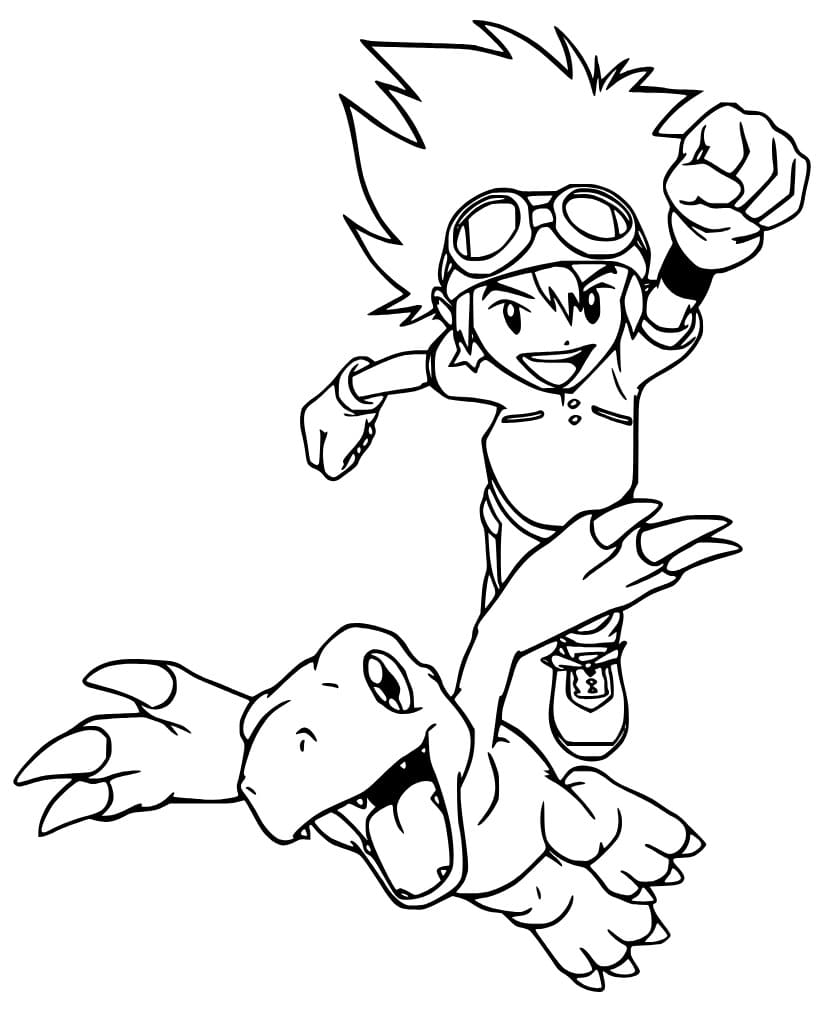 Agumon and Taichi coloring page