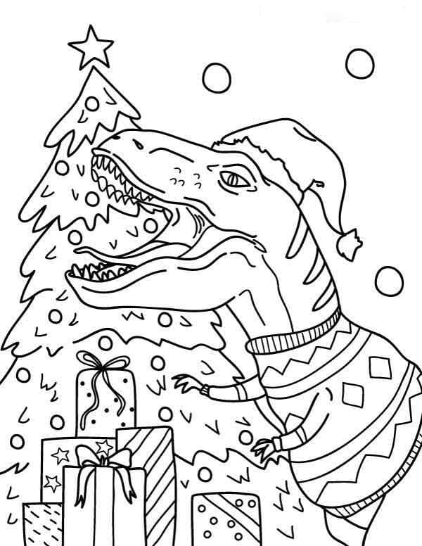 Allosaurus on Christmas coloring page