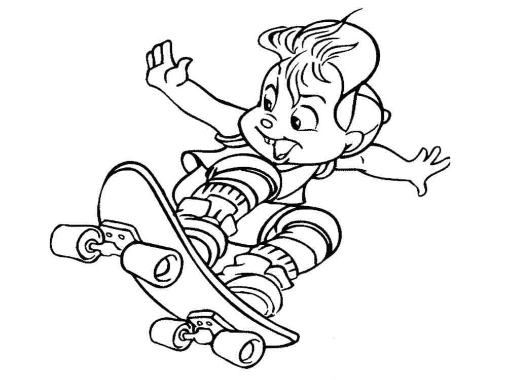 Alvin is Skateboarding coloring page