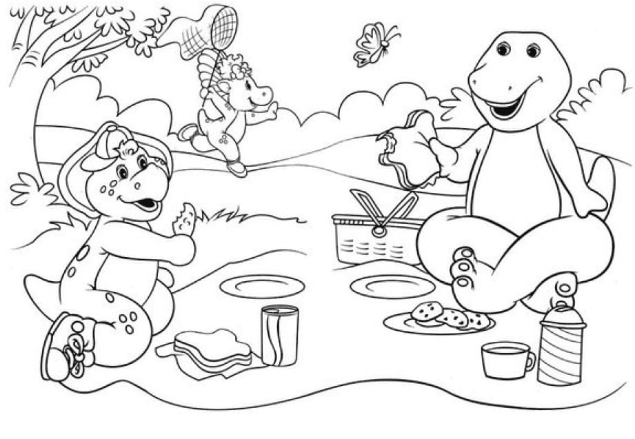 Barney And Friends on Picnic coloring page